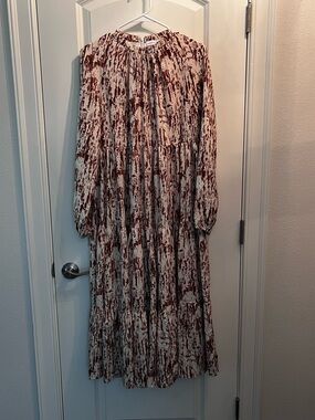 Creative Genius Tiered Dress in Cream and Rust-Brown Print; Size Large